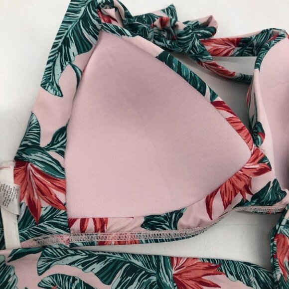 House of Fraser pink green palm floral  bikini top size 12 tie neck - Picture 12 of 16